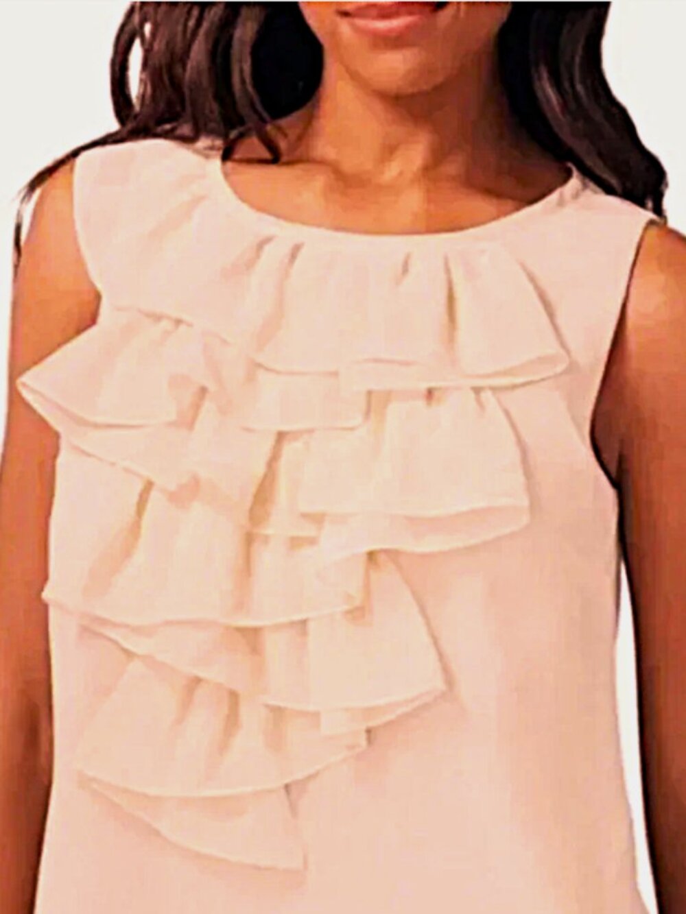 CAbi Tan Cascading Ruffle LaFemme Blouse size S